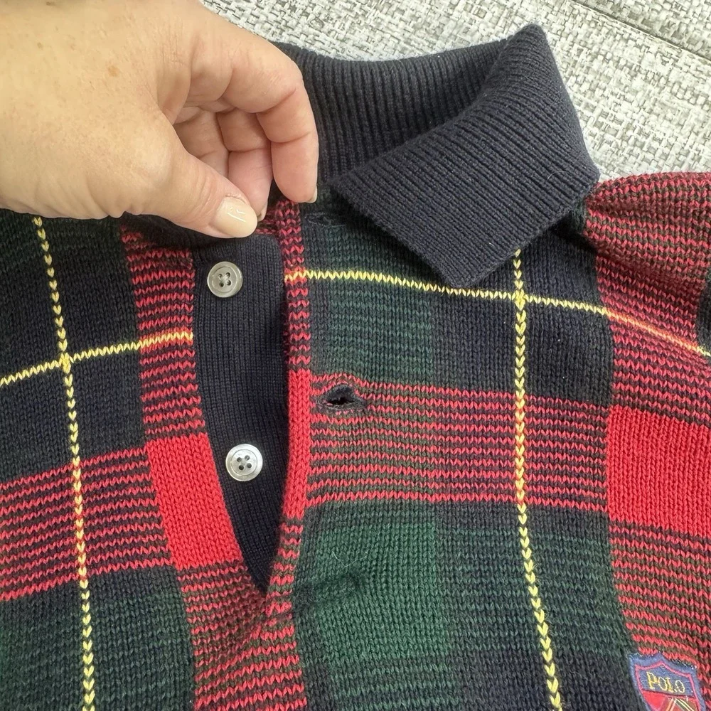 Vintage POLO RALPH LAUREN Scottish Red Tartan Plaid Heritage'Sweater Shield Logo